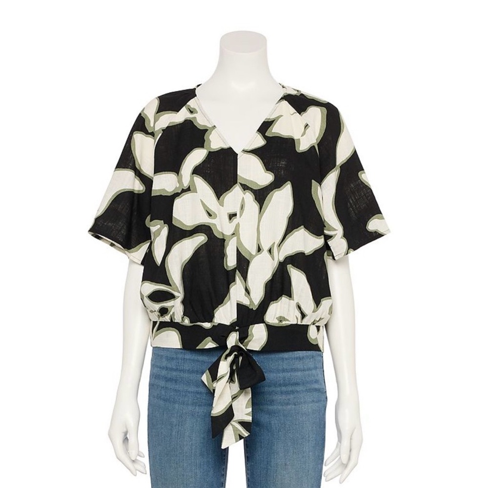 Nine West Adaptive Tie-Front Top Womens Size S Tropical Short Sleeve